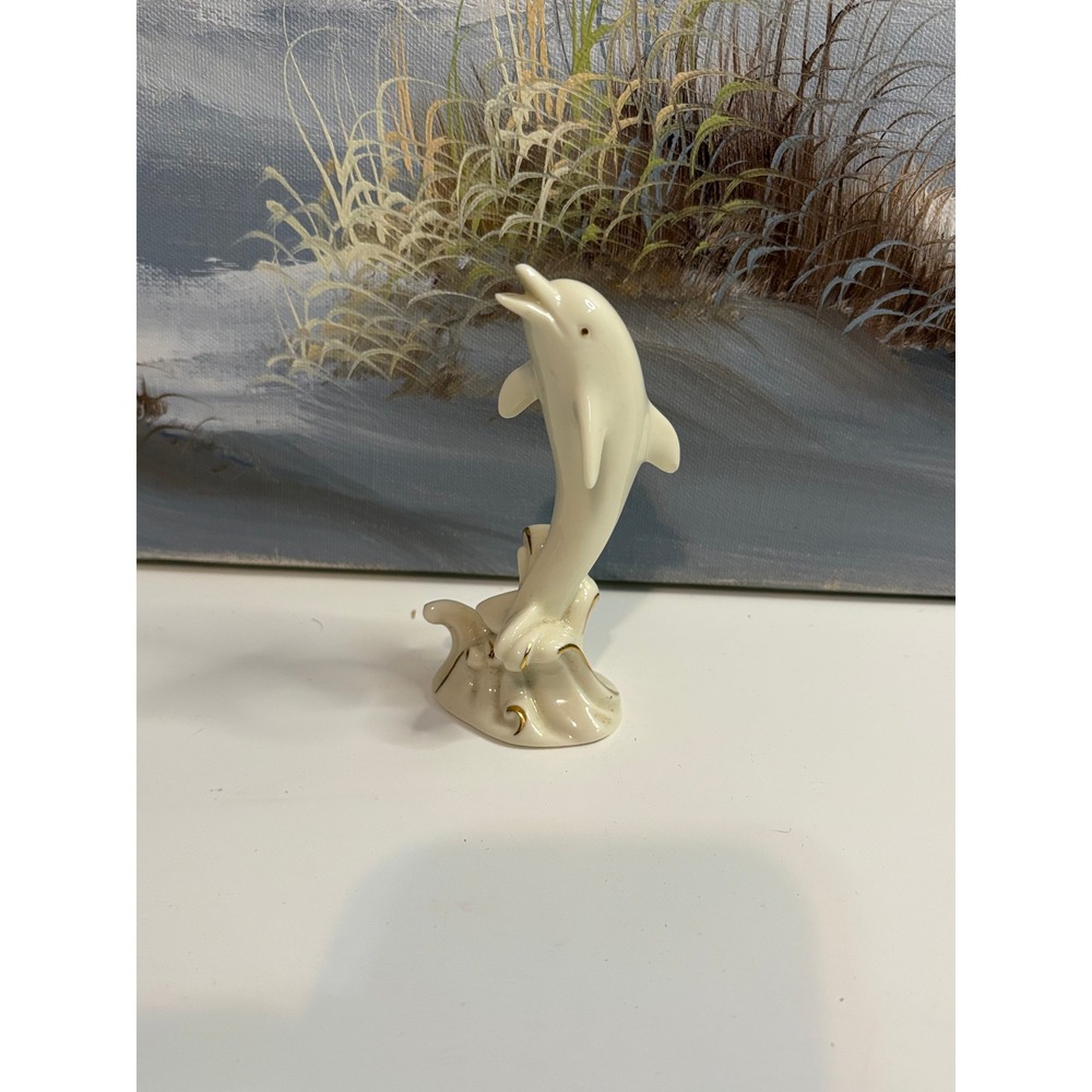 Lenox Porcelain Dolphin Figurine Ivory Gold Trim Leaping Marine Life Decor